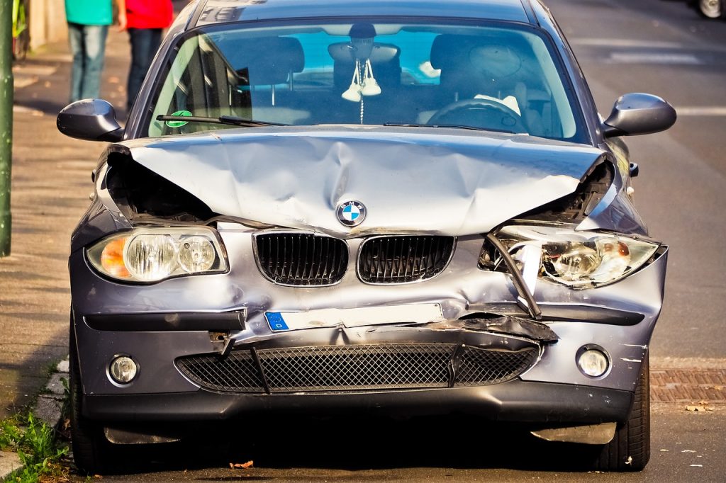 Front-End Of A BMW In Need Of Accident Recovery